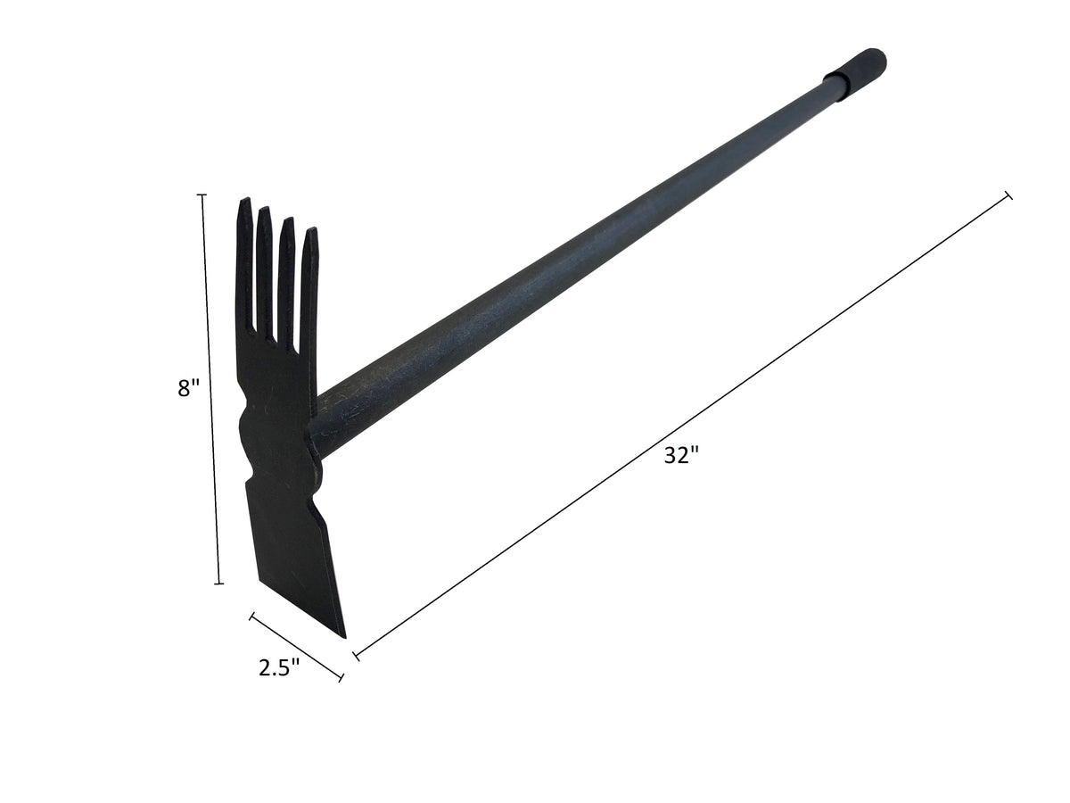 DeWit Comby Long Handle Tool - 4-Tine Cultivator and Straight Edge Hoe, Head: 8&quot;L x 2.5&quot;W Total: 32&quot;L