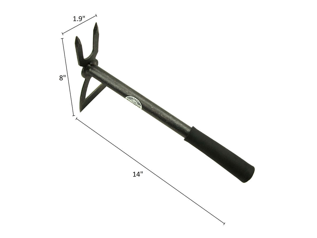 DeWit Comby Tool - 2-Tine Cultivator and Wide Edge Chopping Hoe, Head: 8&quot;L x 1.9&quot;W Total: 14&quot;L