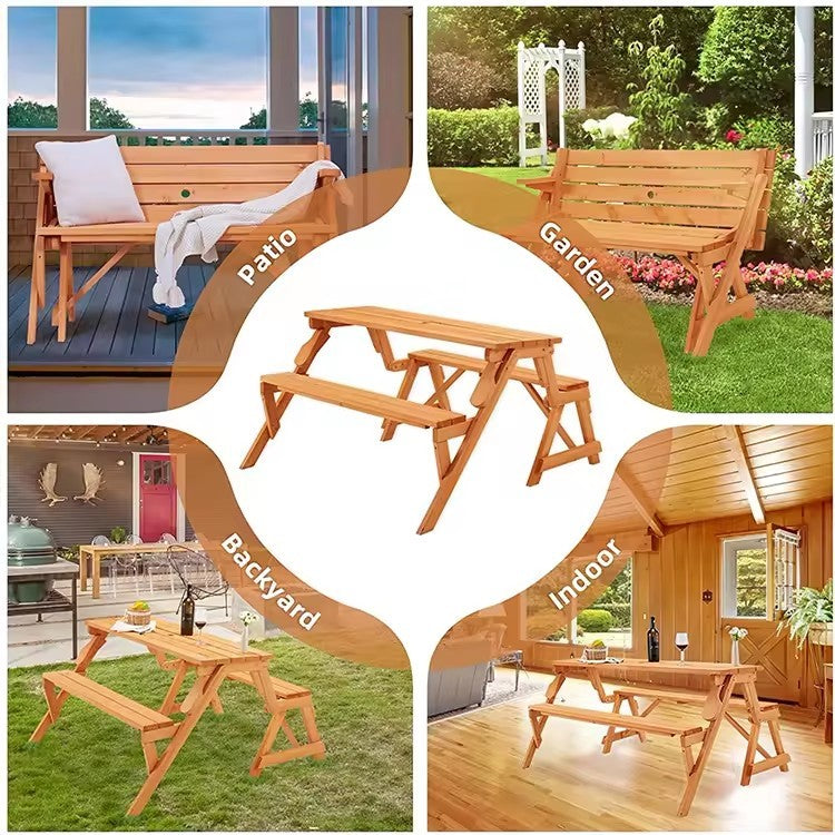 2 in 1 Convertible Picnic Table/Bench 54.33&quot;L x 57.1&quot;W x 27.56&quot;H