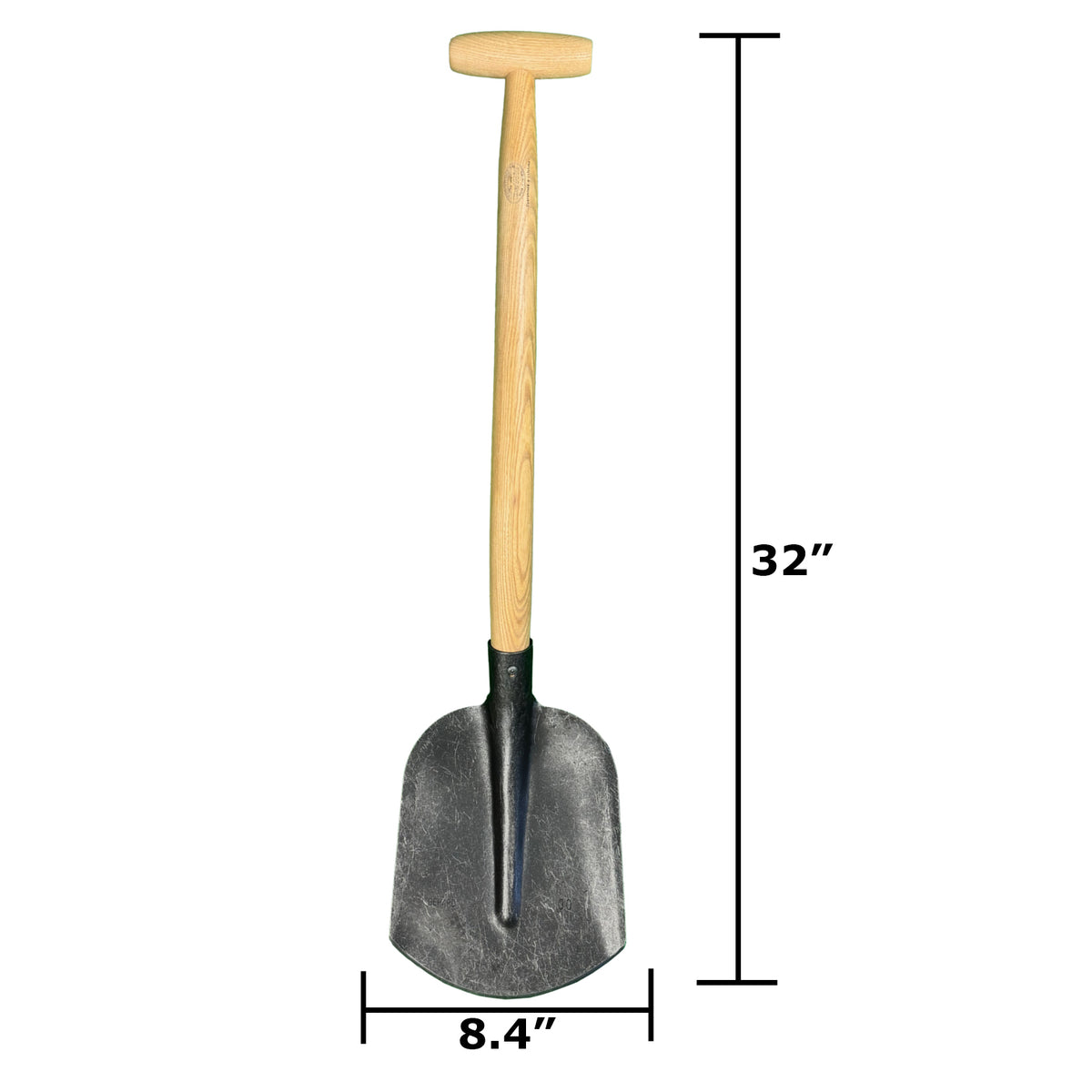 DeWit Rounded Shovel, Head: 5.2&quot;D x 8.4&quot;W; Total: 32&quot;L