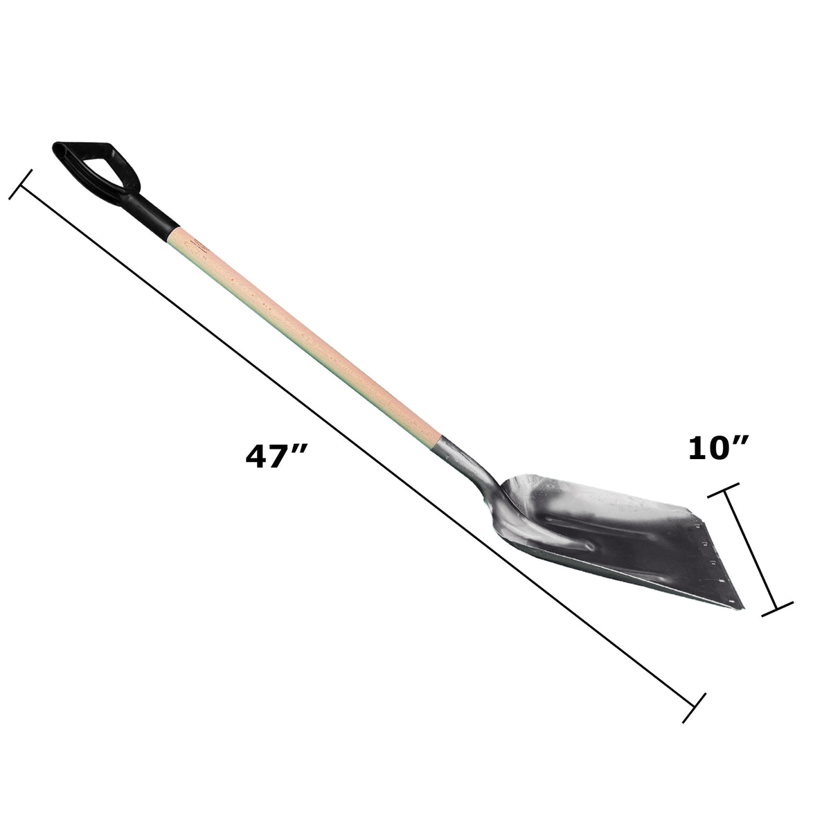 DeWit Aluminum Scoop D Grip Shovel, Head: 22.5D x 12.5&quot;W; Total: 47&quot;L