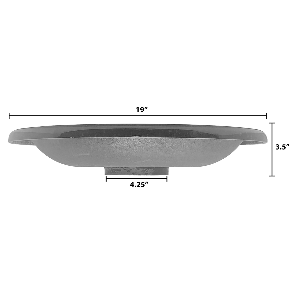 Fiber Clay Lightweight 19&quot; Dia Birdbath Top, Gray with dimensions and side profile view.