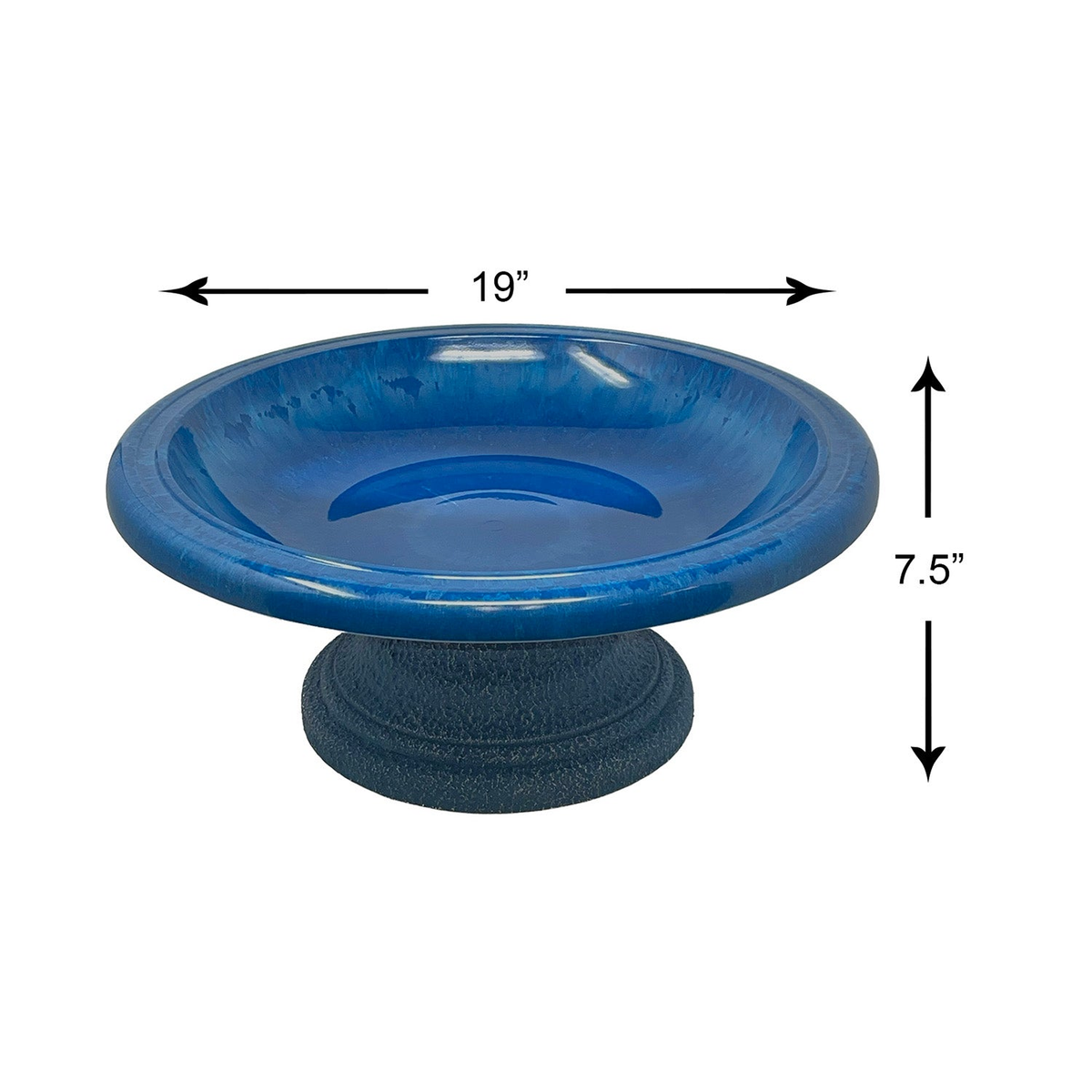 Azure Blue Fiber Clay Birdbath, 19&quot; diameter, 7.5&quot; height, ideal for garden décor.