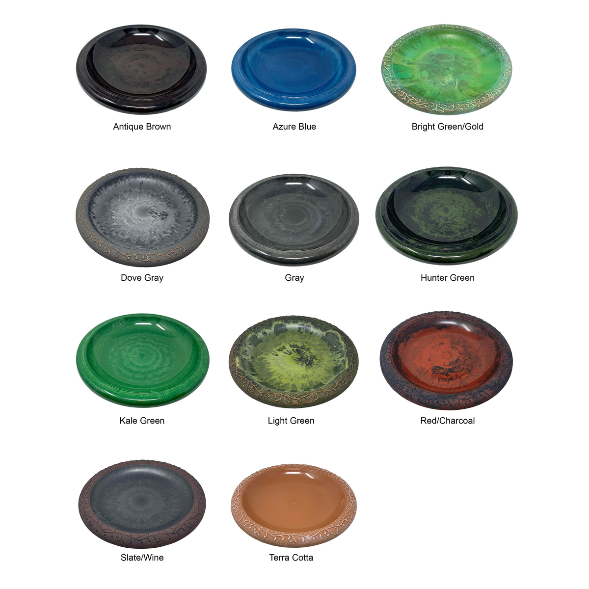 Fiber Clay Lightweight 19&quot; Dia Birdbath Top, Gray - various color options displayed in catalog image.