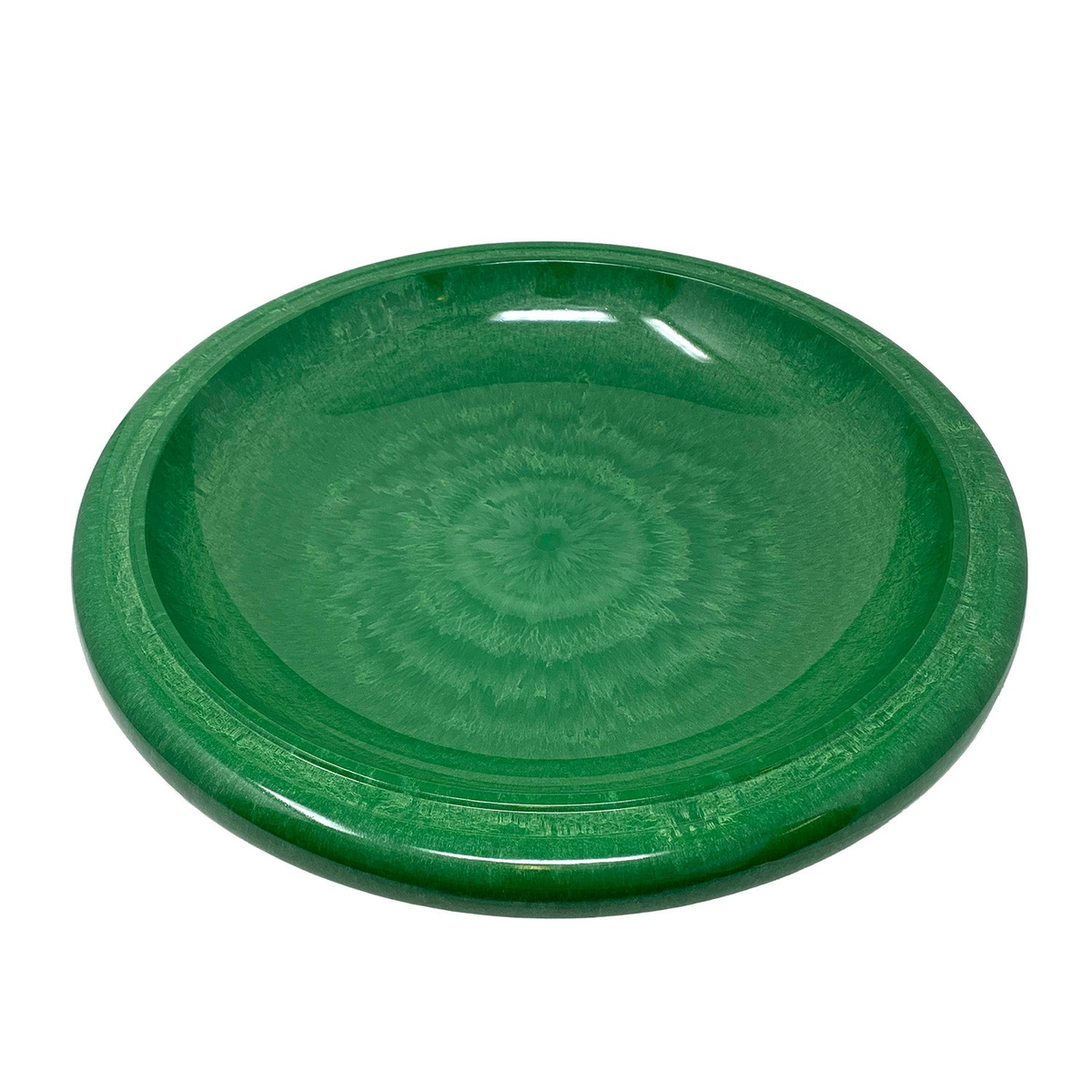 Kale green fiber clay birdbath bowl, 19&quot; diameter, UV-protected finish.