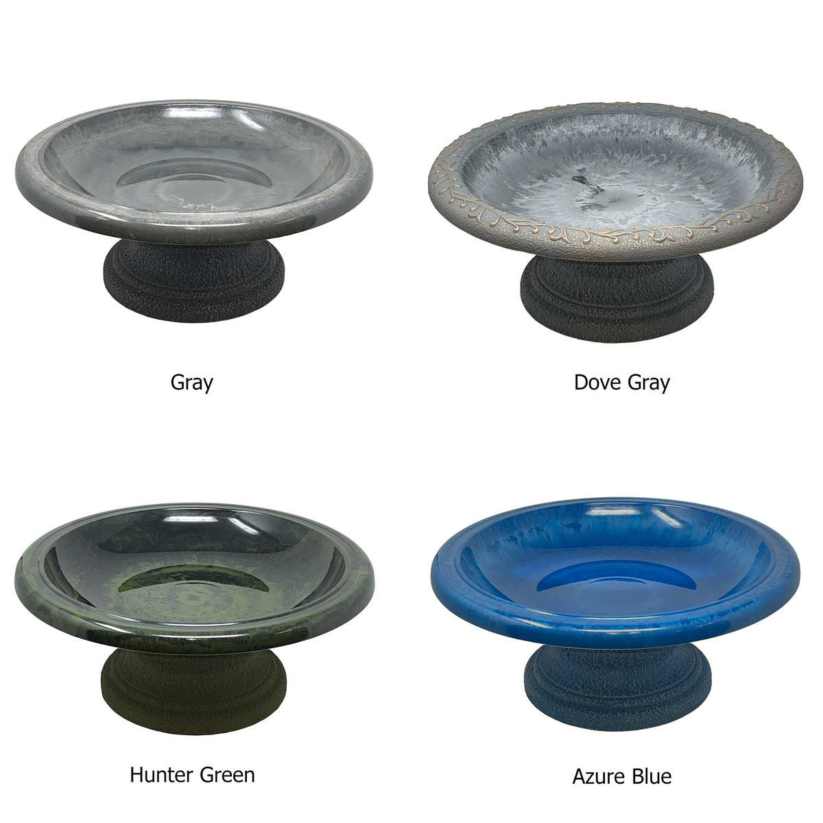 Fiber Clay Birdbath in Azure Blue, 19-inch diameter, durable ceramic and clay blend.