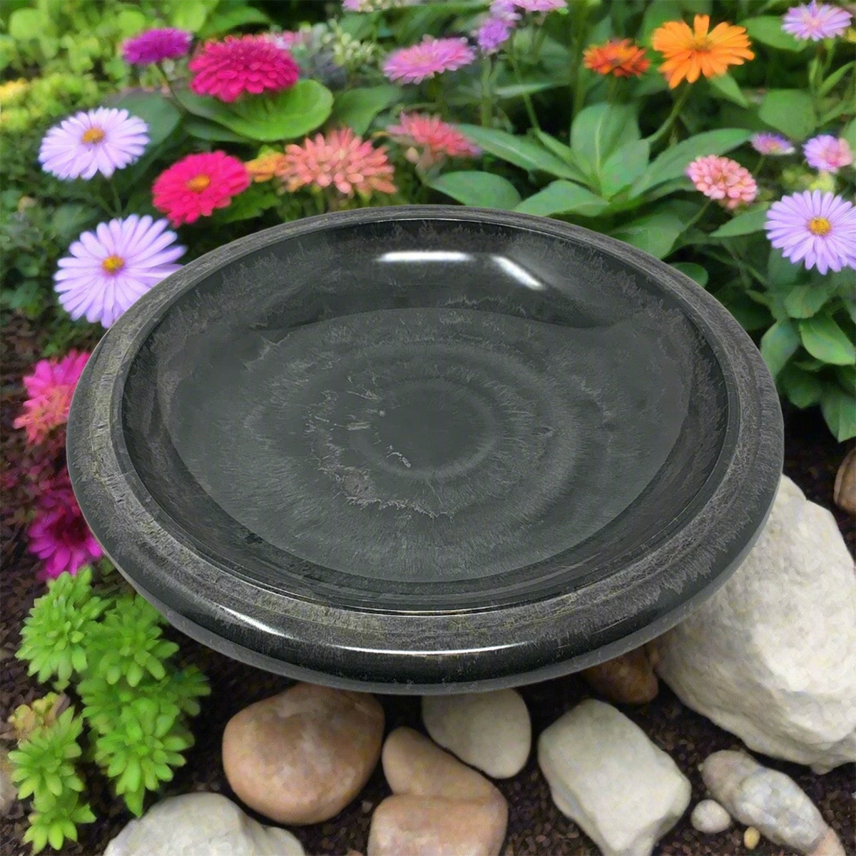 Fiber Clay Lightweight 19&quot; Birdbath Top, Gray, garden accessory, impact-resistant, UV-protected finish.