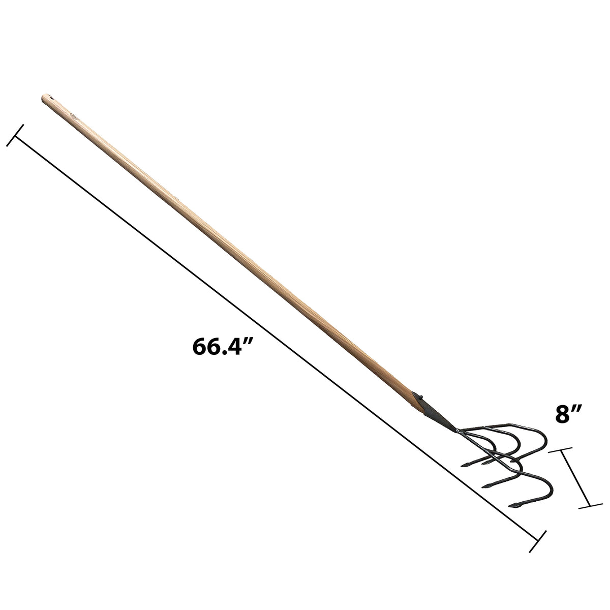 DeWit Long Handled Flat 5-Tine Cultivator, Head: 6.8&quot;D x 4.8&quot;W; Total: 66.4&quot;L