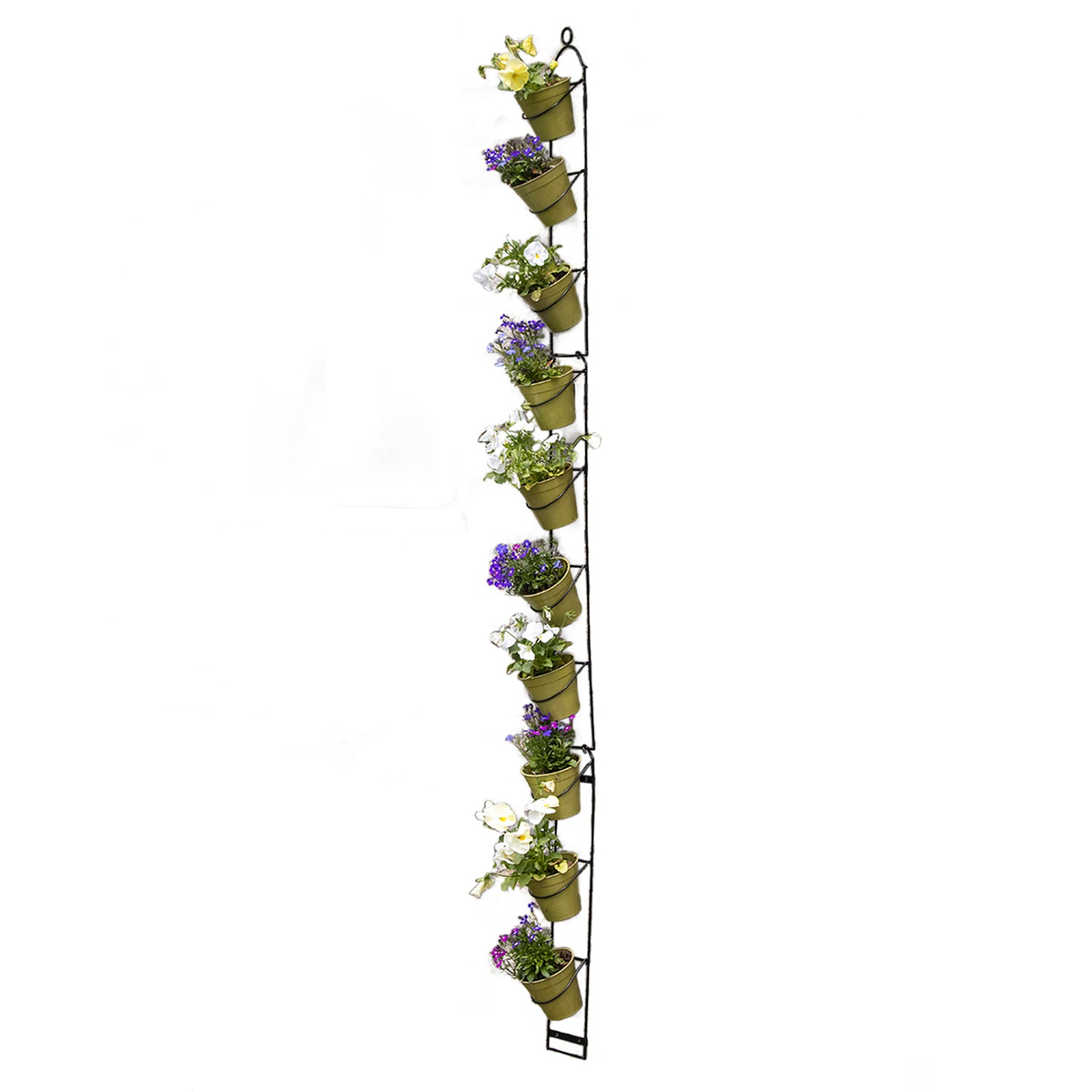 Tall Wall Plant Holder for ten 4&quot; pots, Italian style, powder-coated steel, vertical garden solution.