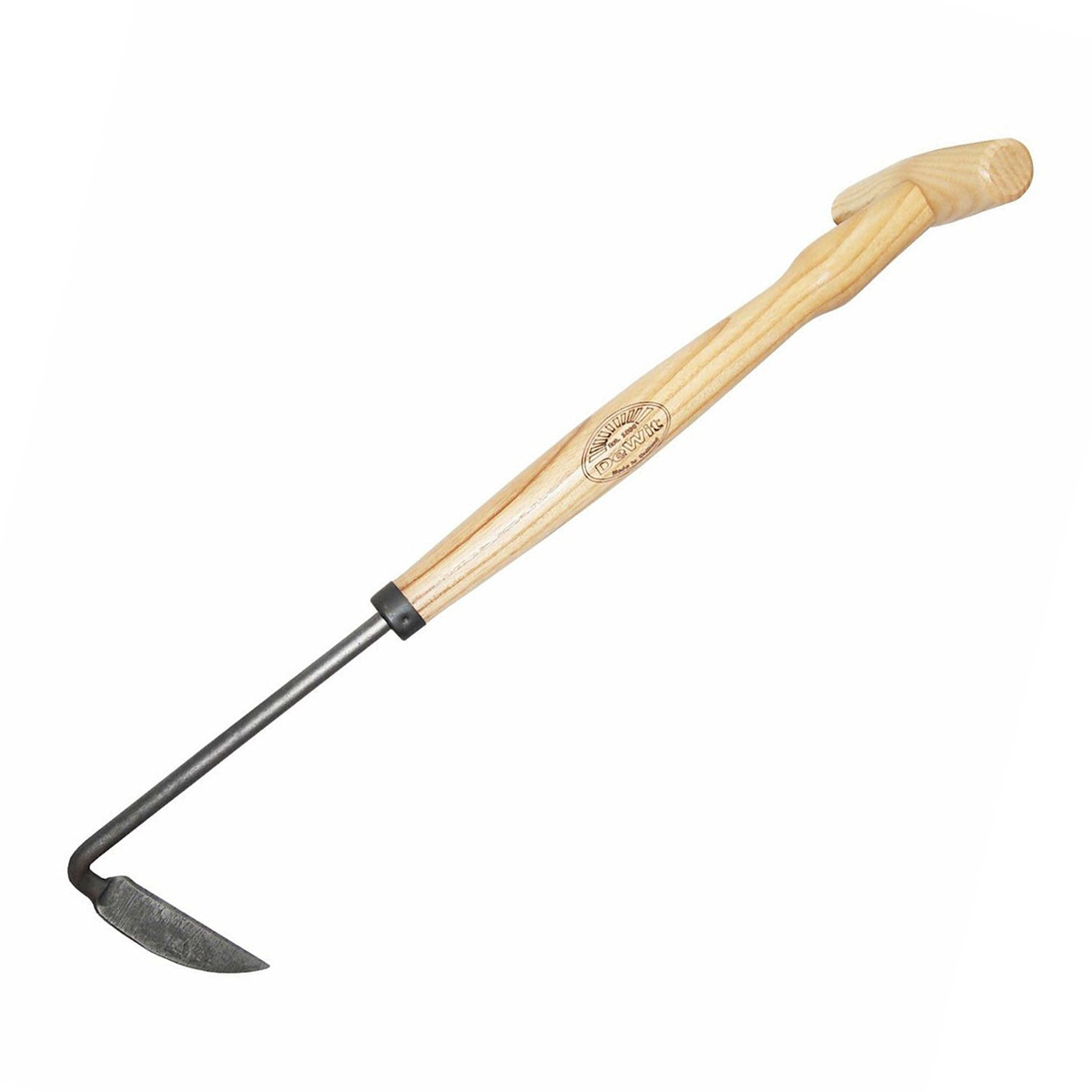 DeWit Cape Cod Right Hand Weeder with P-Grip, ergonomic handle, ash wood and tempered boron steel, 16-inch length.