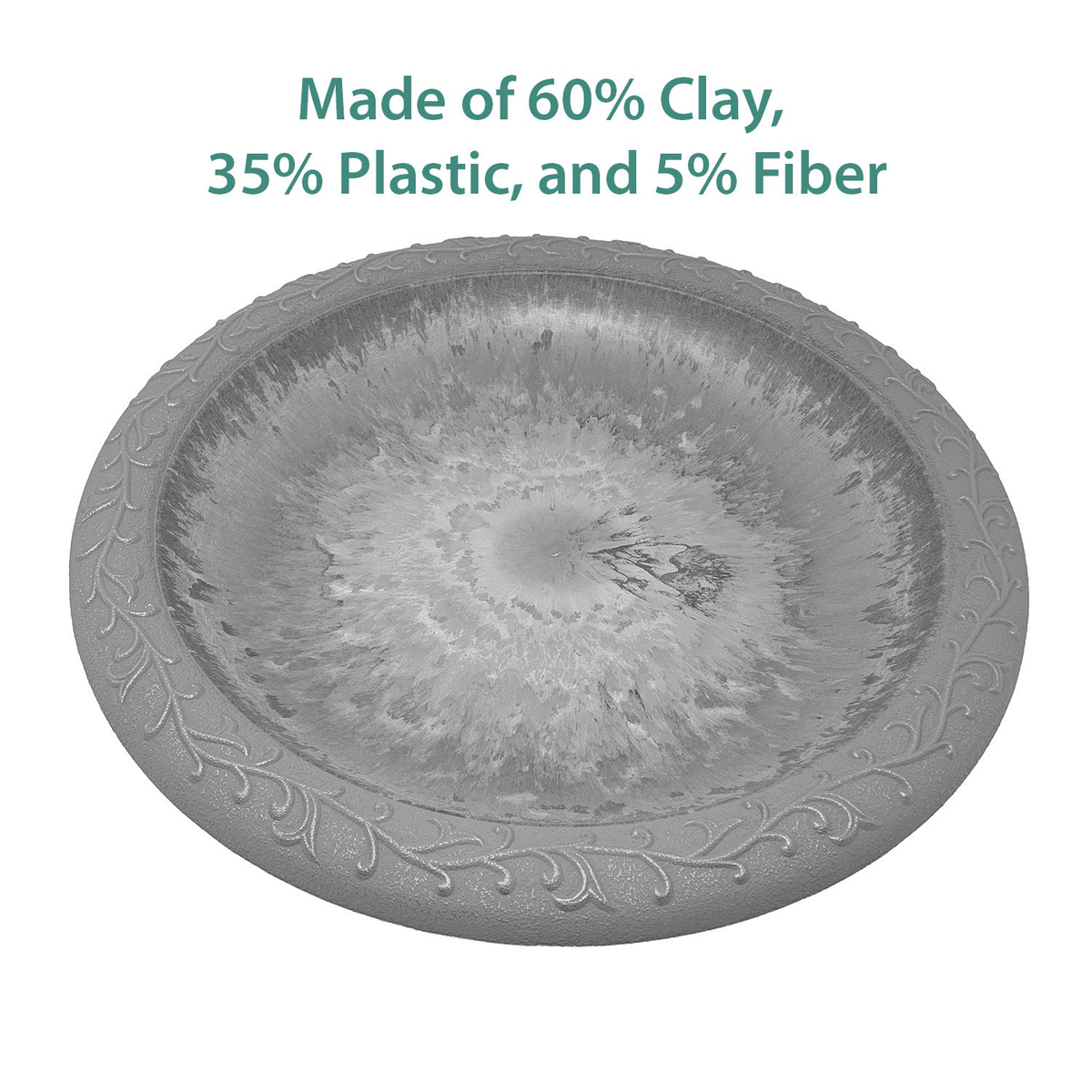 Fiber clay lightweight 19&quot; diameter birdbath top in light green with design rim.