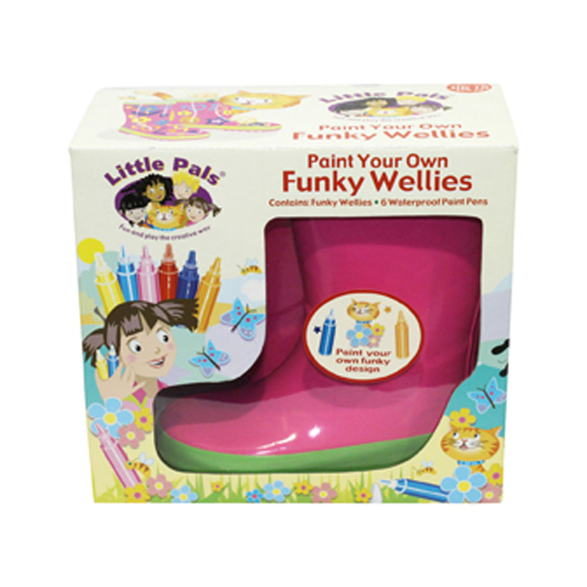 Little Pals Paint Your Own Wellies Rain Boots, Pink with Green Trim, Kids US Size 9.5 - Garden Your Way 