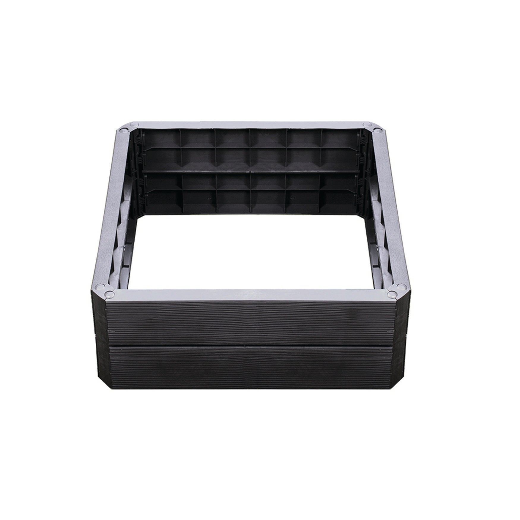 Ergo Quadro Small Raised Garden Flower Bed, 23.6" square, black wood-like texture, durable polypropylene.