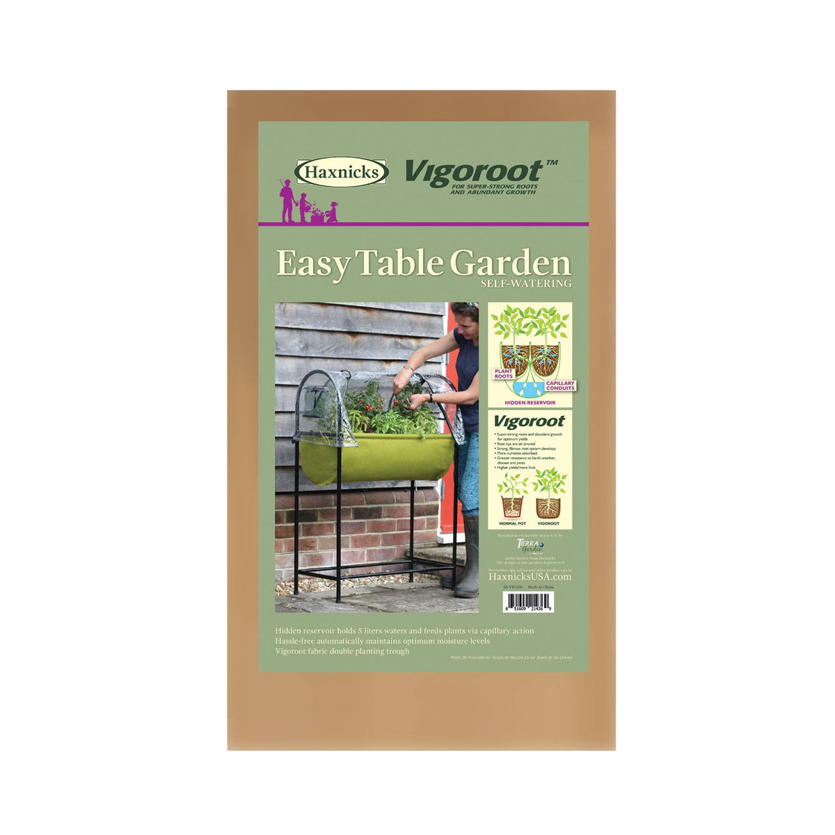 Vigoroot Easy Garden Table with self-watering system and poly protection cover.