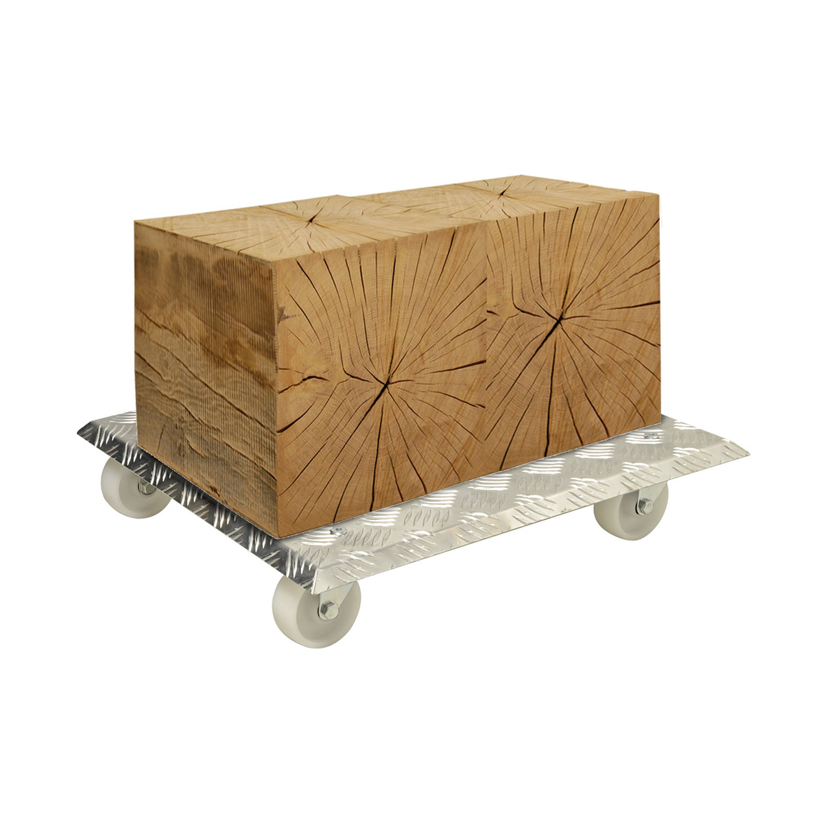 18.5&quot; silver square diamond-plated aluminum plant caddy with wooden block, durable caster wheels.