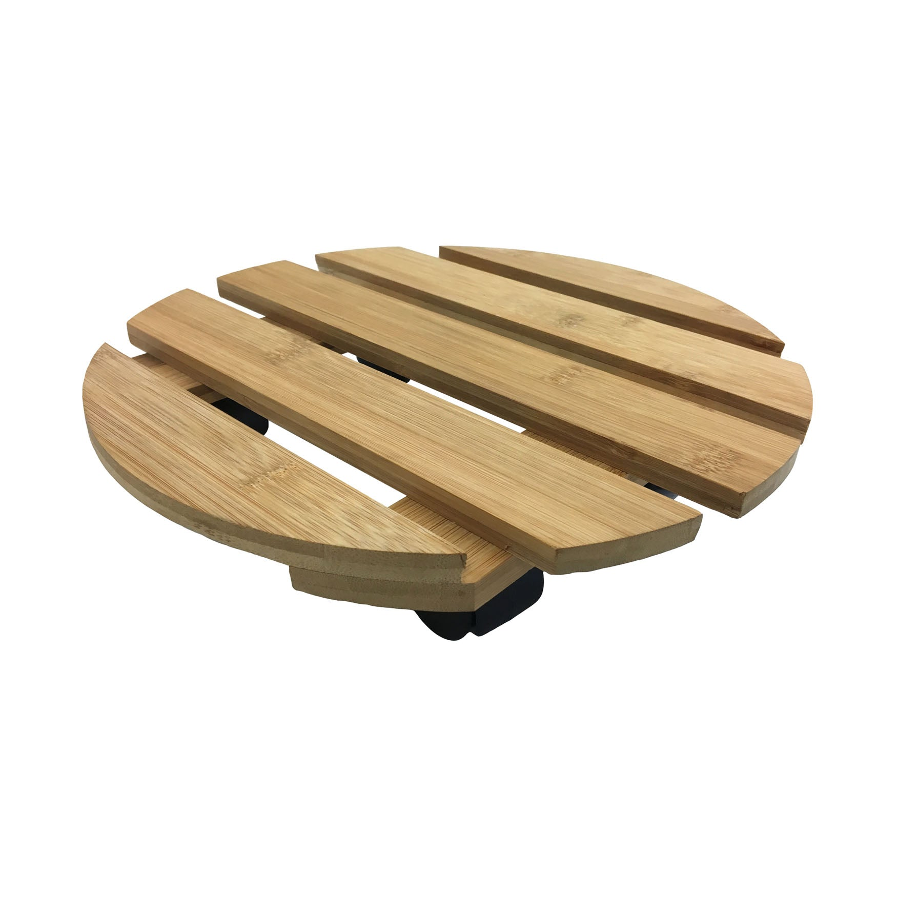 11.4" round bamboo indoor plant caddy with swivel casters for easy mobility