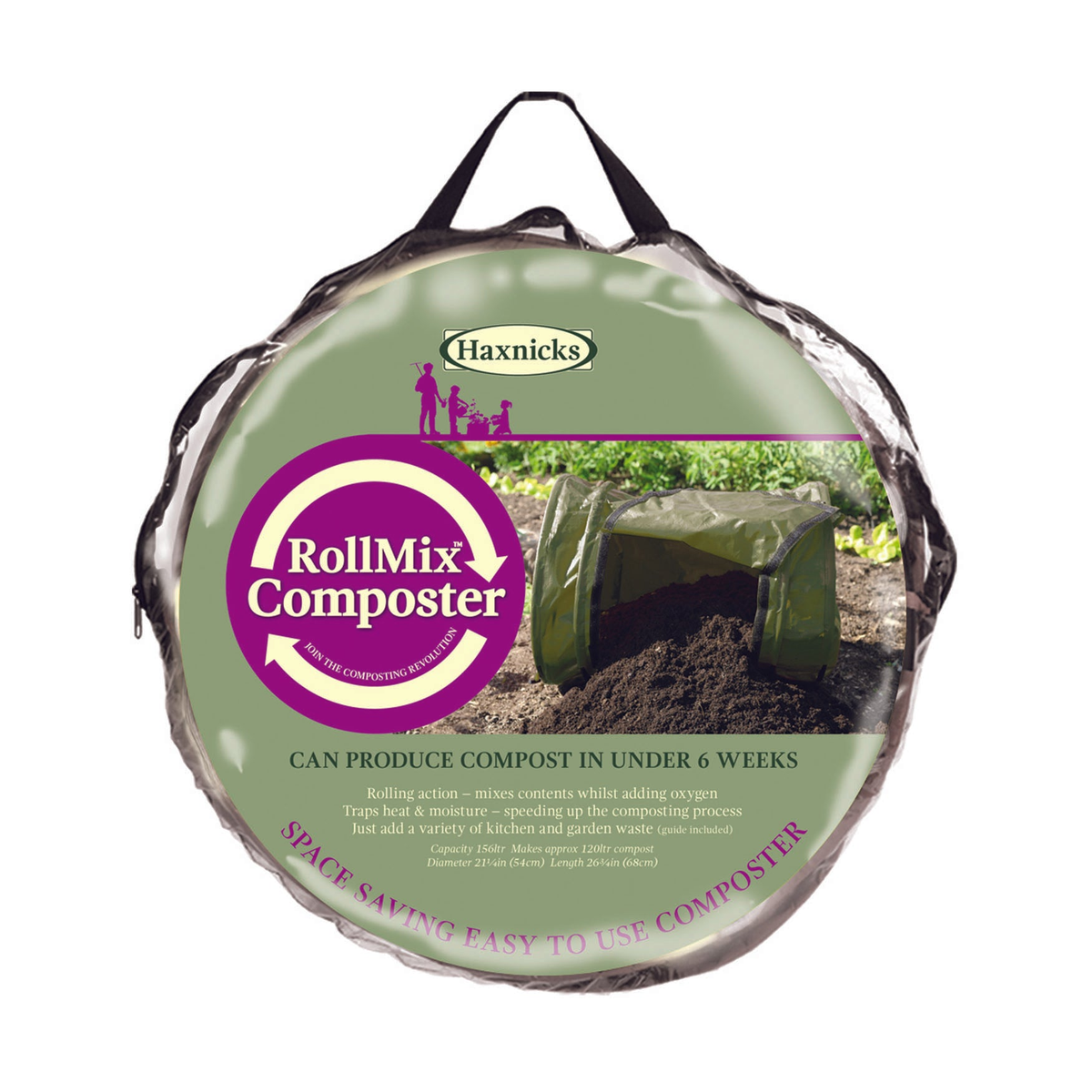 Rollmix Composter 26&quot;L x 22&quot;D, easy home composting, polyethylene for heat retention, space-saving.