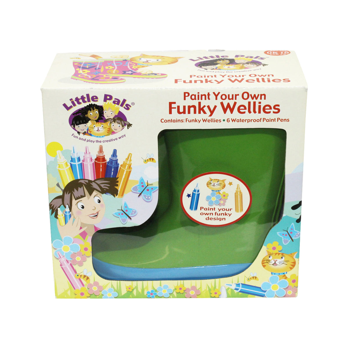 Little Pals Paint Your Own Wellies Rain Boots Green with Blue Trim Kids US Size 9.5 - Garden Your Way 