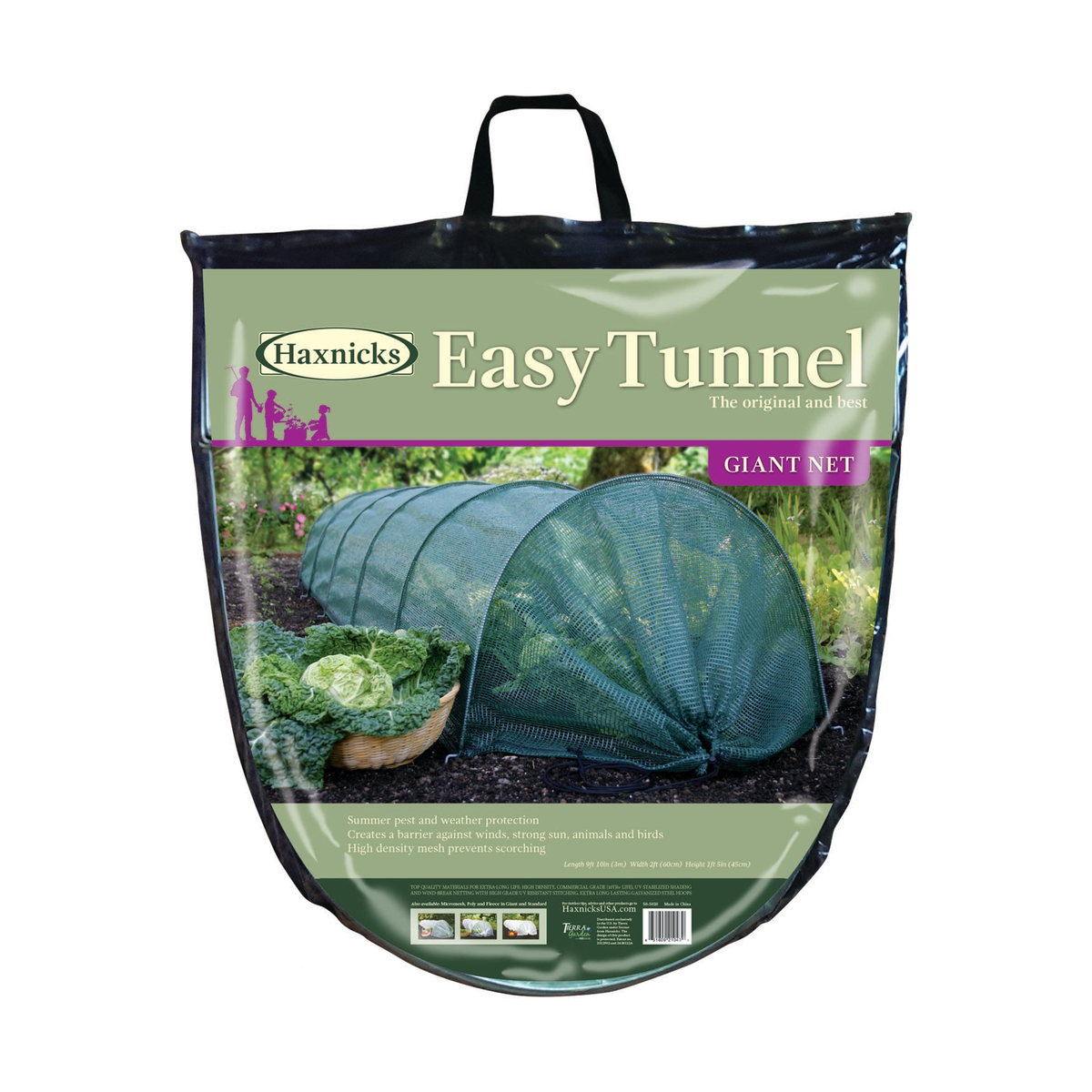 Giant Easy Net Garden Tunnel, 118&quot; for plant protection with UV-stabilized mesh and steel hoops.