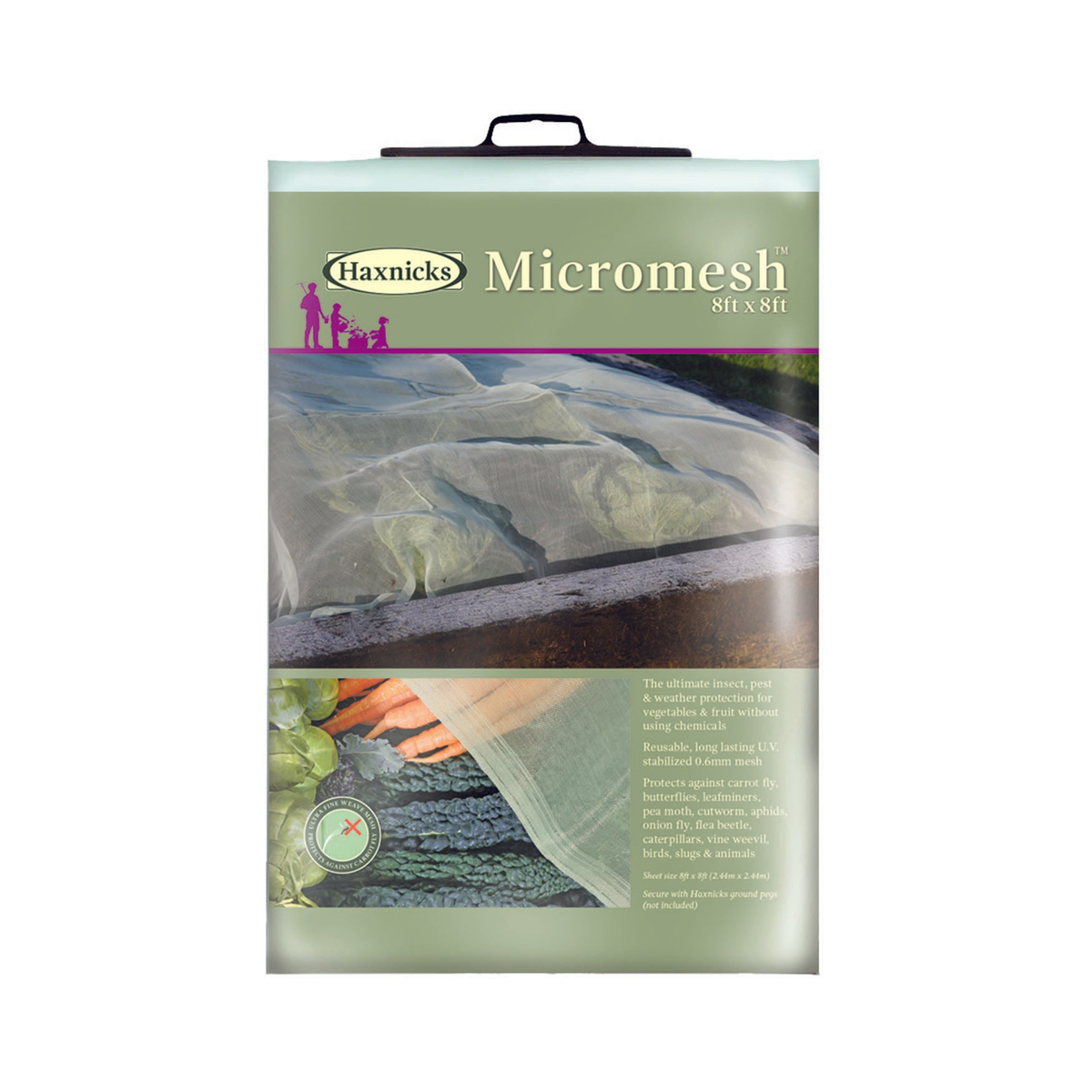 8&#39; x 8&#39; Pre-Cut Micromesh Blanket for organic crop protection with breathable 0.6mm mesh.