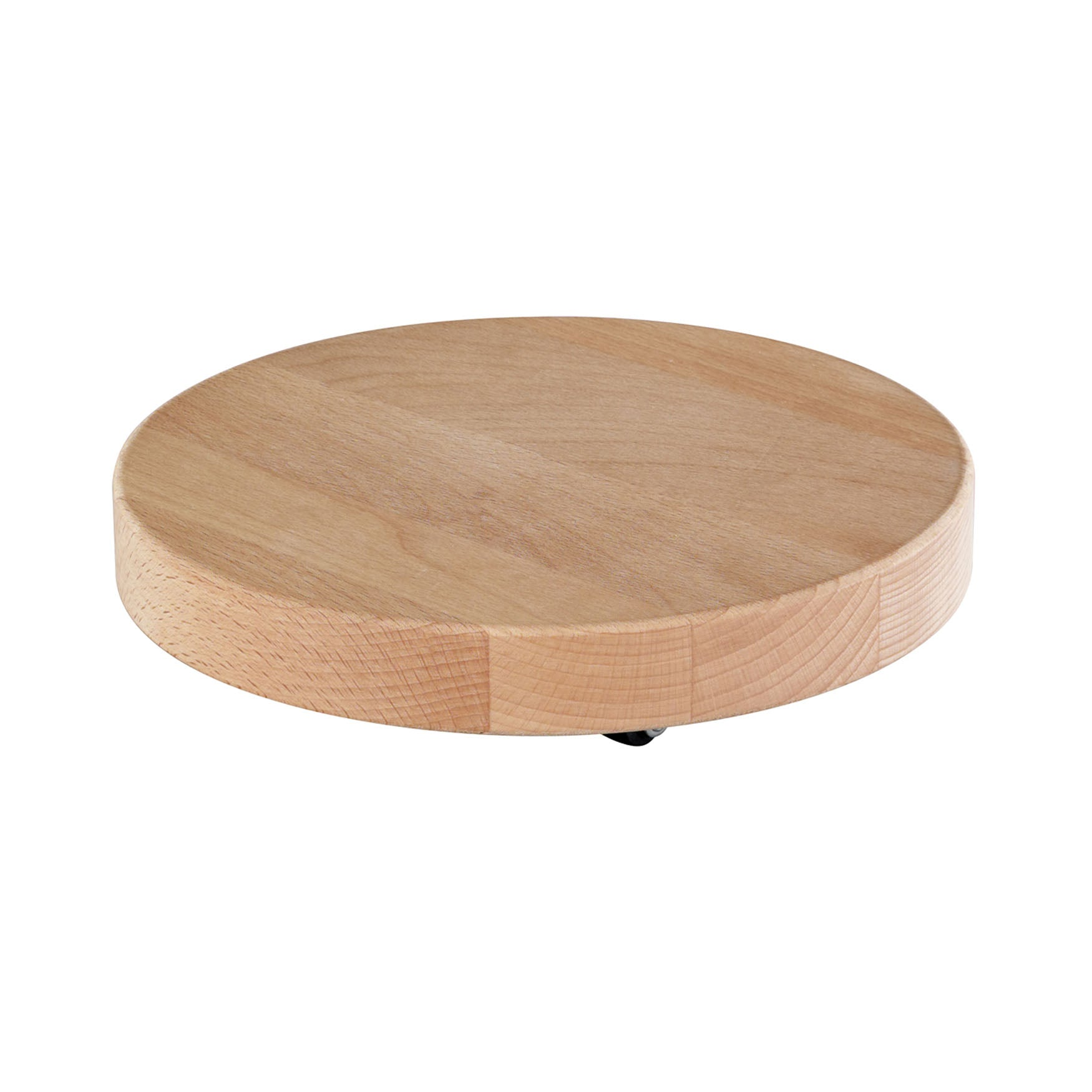 9.6" round natural wood indoor plant caddy with no-show casters.