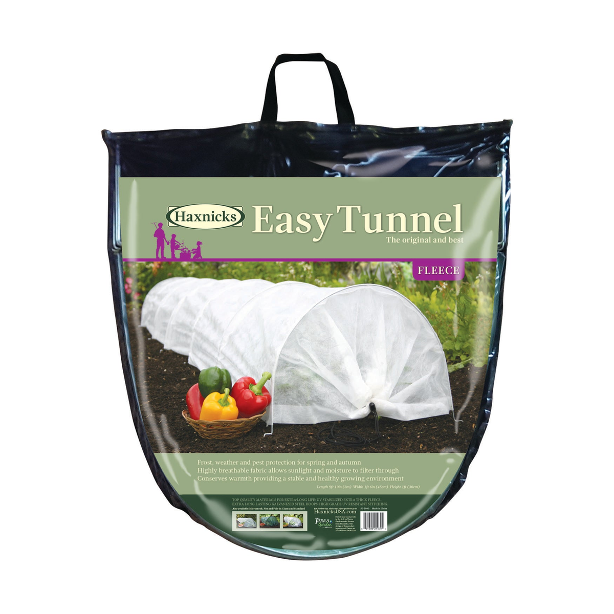 Easy Fleece Garden Tunnel 118&quot; providing plant protection with insulation fleece and rust-resistant metal hoops.