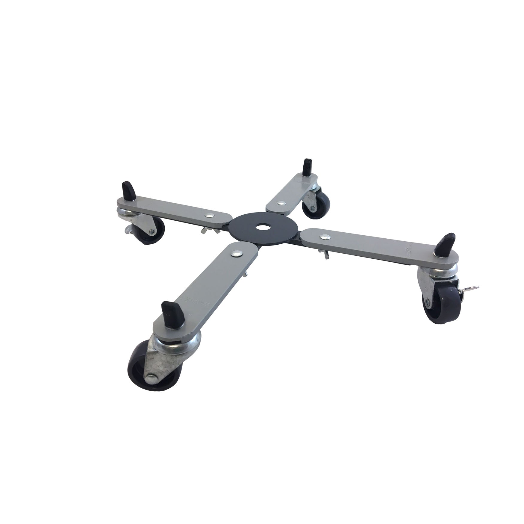 Adjustable metal plant caddy with brakes, rubber wheels, and lockable casters for indoor and outdoor use.