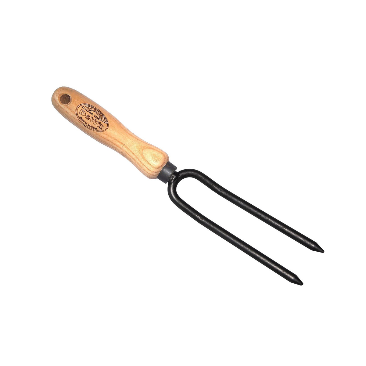 DeWit 2 Prong Weeding Fork, tempered boron steel with ash hardwood handle, ideal for deep taproots.