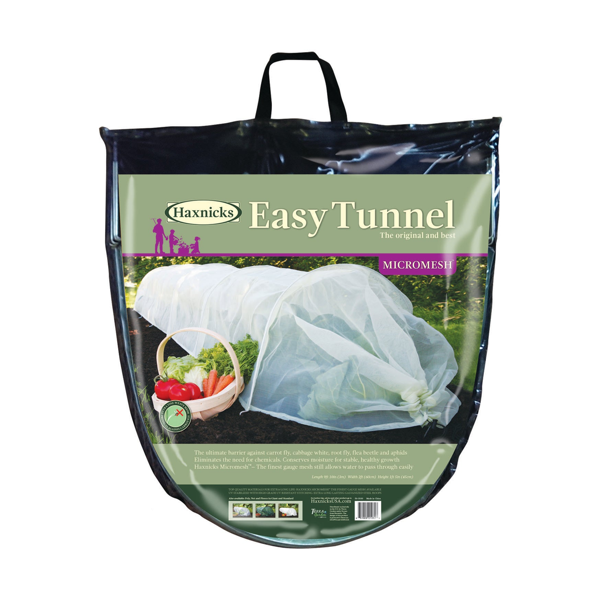 Easy Micromesh Garden Tunnel with UV-stabilized polyethylene and rust-resistant steel hoops, 118&quot; L x 18&quot; W x 12&quot; H, lightweight design.