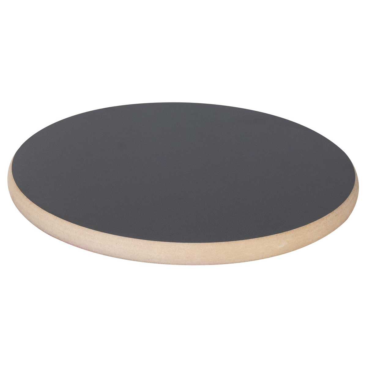 11.4&quot; round black plant caddy with swivel casters, MDF construction, durable finish.