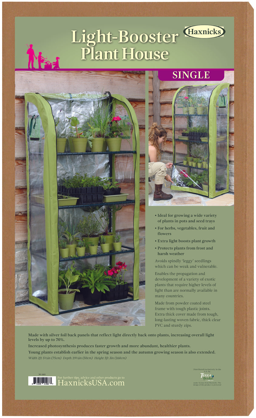 Single Light-Booster Plant House for potted plants and seedlings with reflective backing and easy-access zippers.