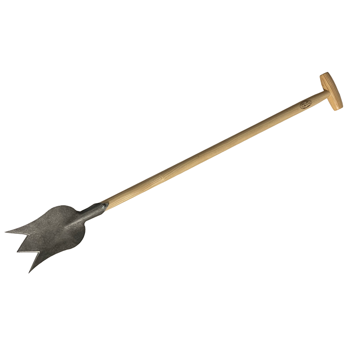 DeWit Tulip Spade with long T-handle and three-point blade for gardening.