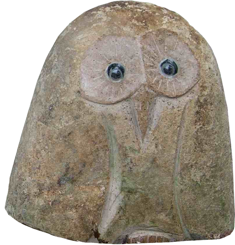 Hand carved natural granite 6-inch stone owl statue.