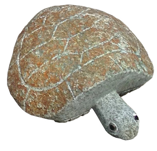 Hand carved natural granite 14&quot; boulder stone turtle with smooth shell and inlaid eyes.