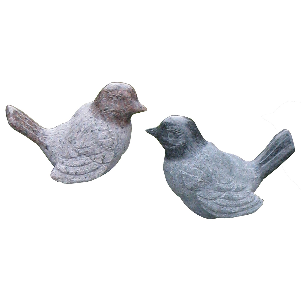 Hand-carved stone birds made of natural granite, assorted colors.