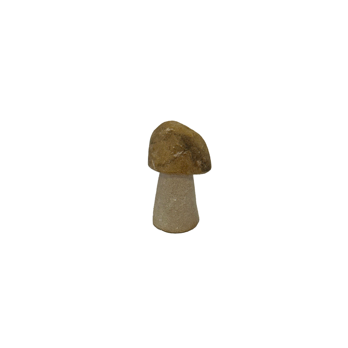 Hand carved natural granite mushroom stone, 5 inches tall, unique garden decor.