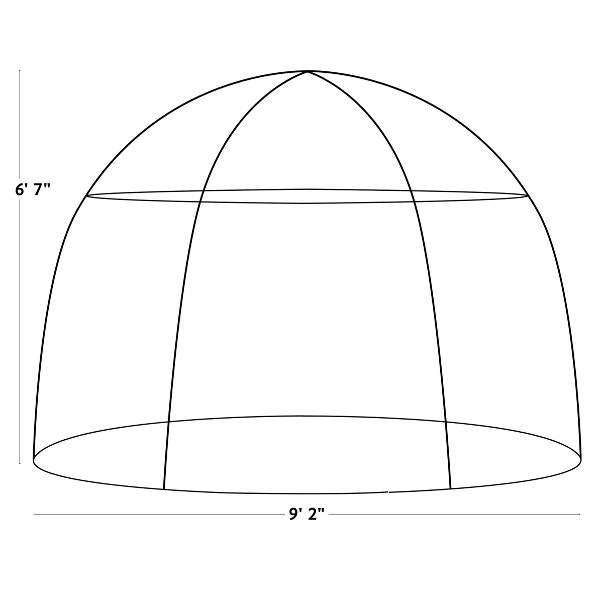 Standard Sunbubble walk-in greenhouse dimensions diagram, 9.18&#39; diameter x 6.5&#39; height, by Haxnicks.