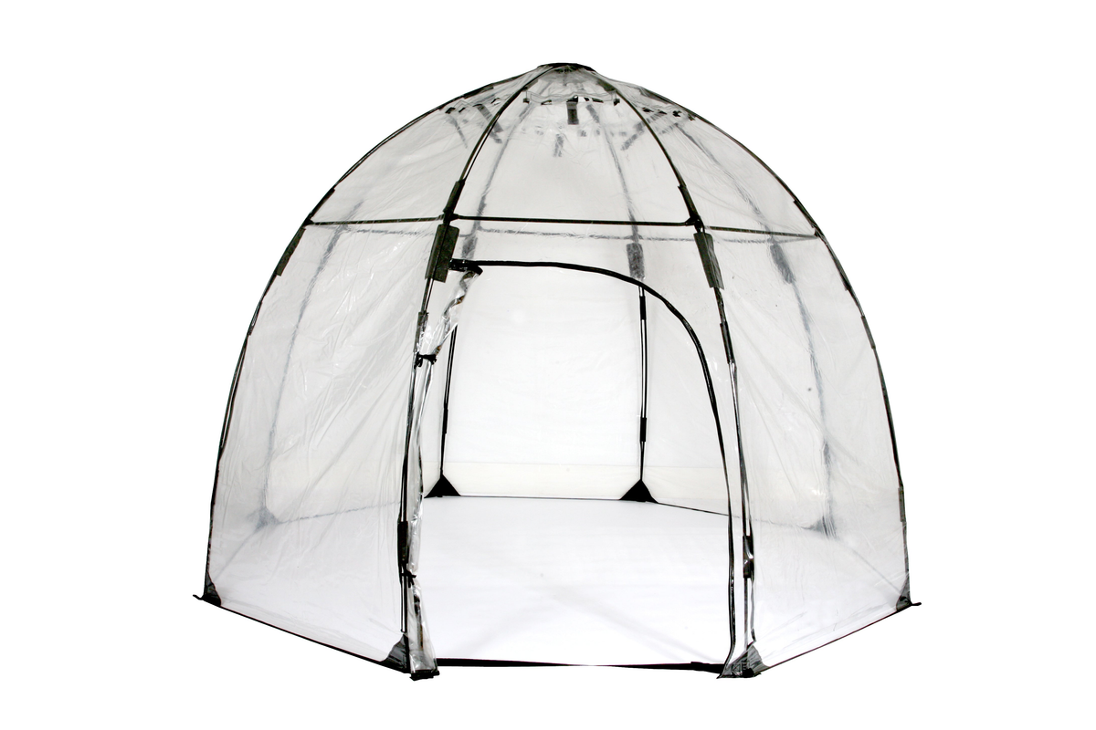 Standard Sunbubble walk-in greenhouse, 9.18&#39; diameter, dome shape, UV-stabilized PVC, fiberglass rods, adjustable vents.