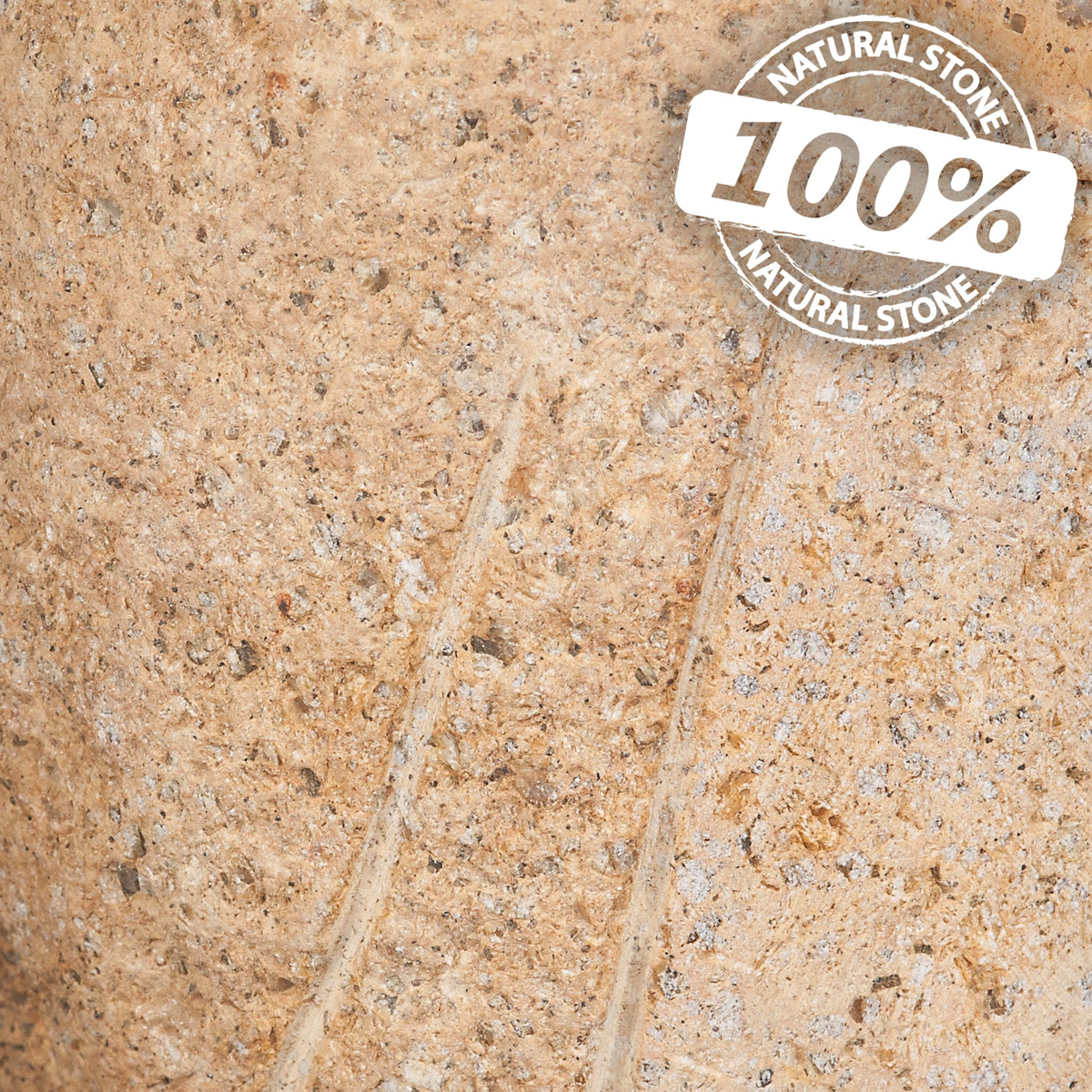 Natural granite texture with 100% natural stone label.