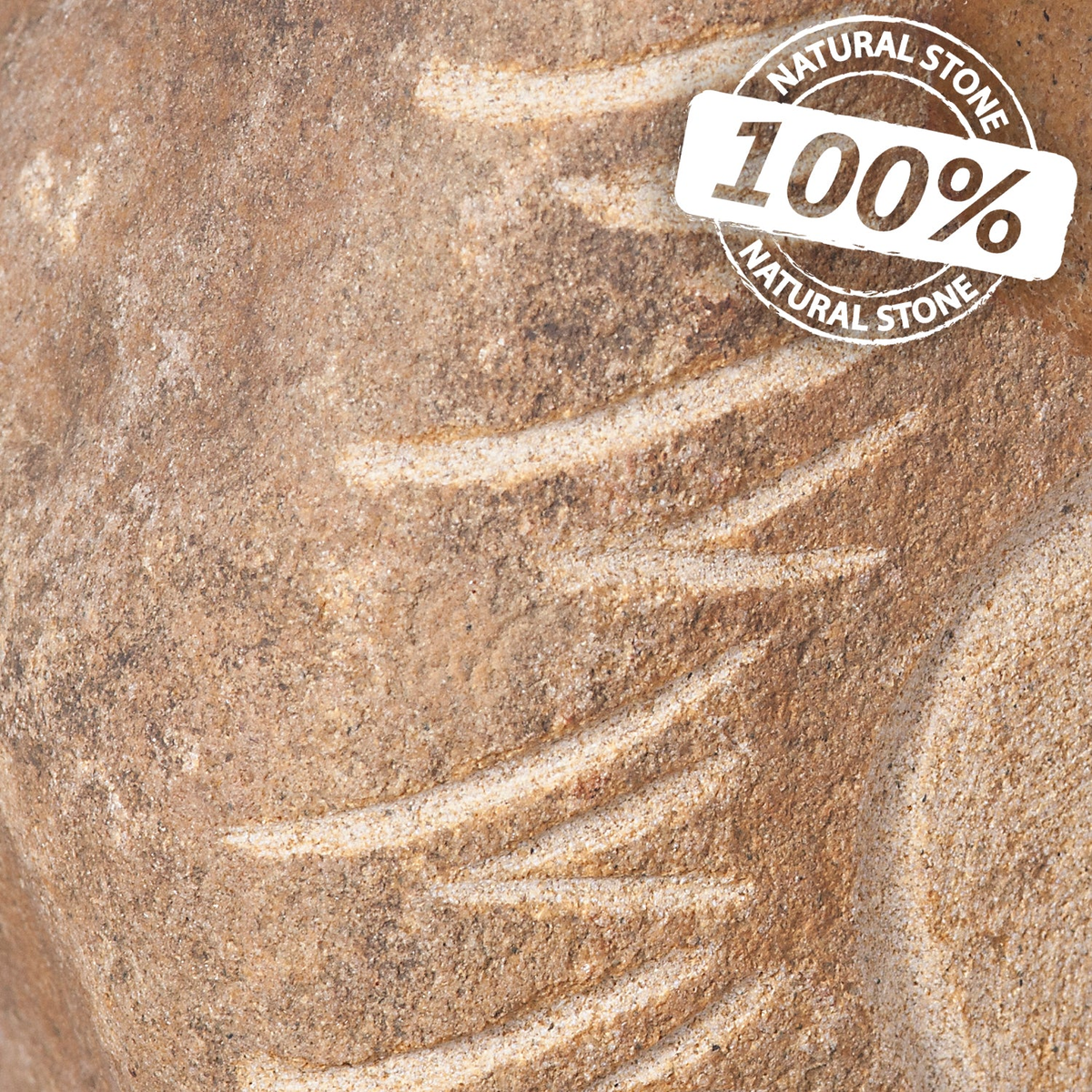 Close-up of hand-carved natural granite stone texture on a boulder hedgehog from the Family collection.