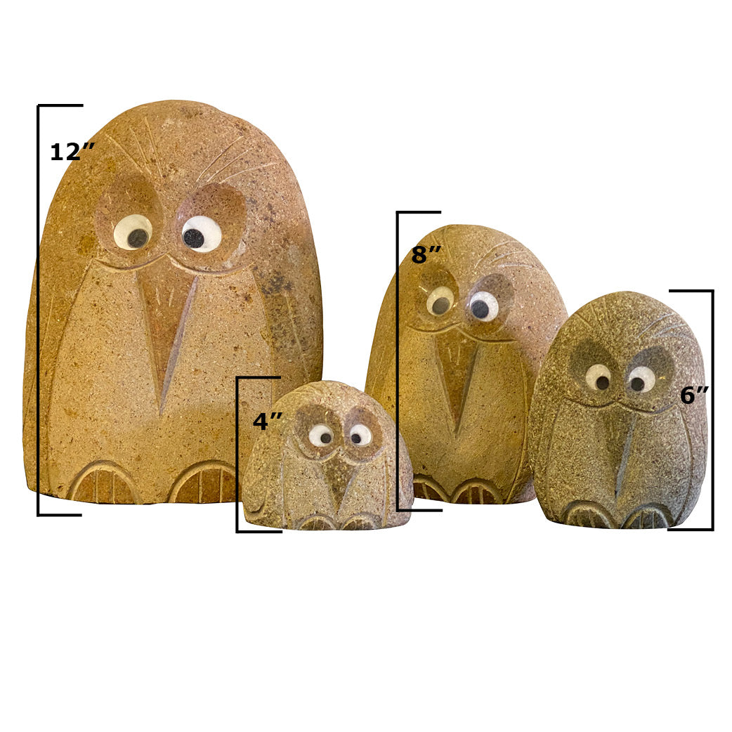 Hand-carved granite Boulder Angry Birds sculptures set of 4 with quartz eyes, sizes 4&quot; to 12&quot;.