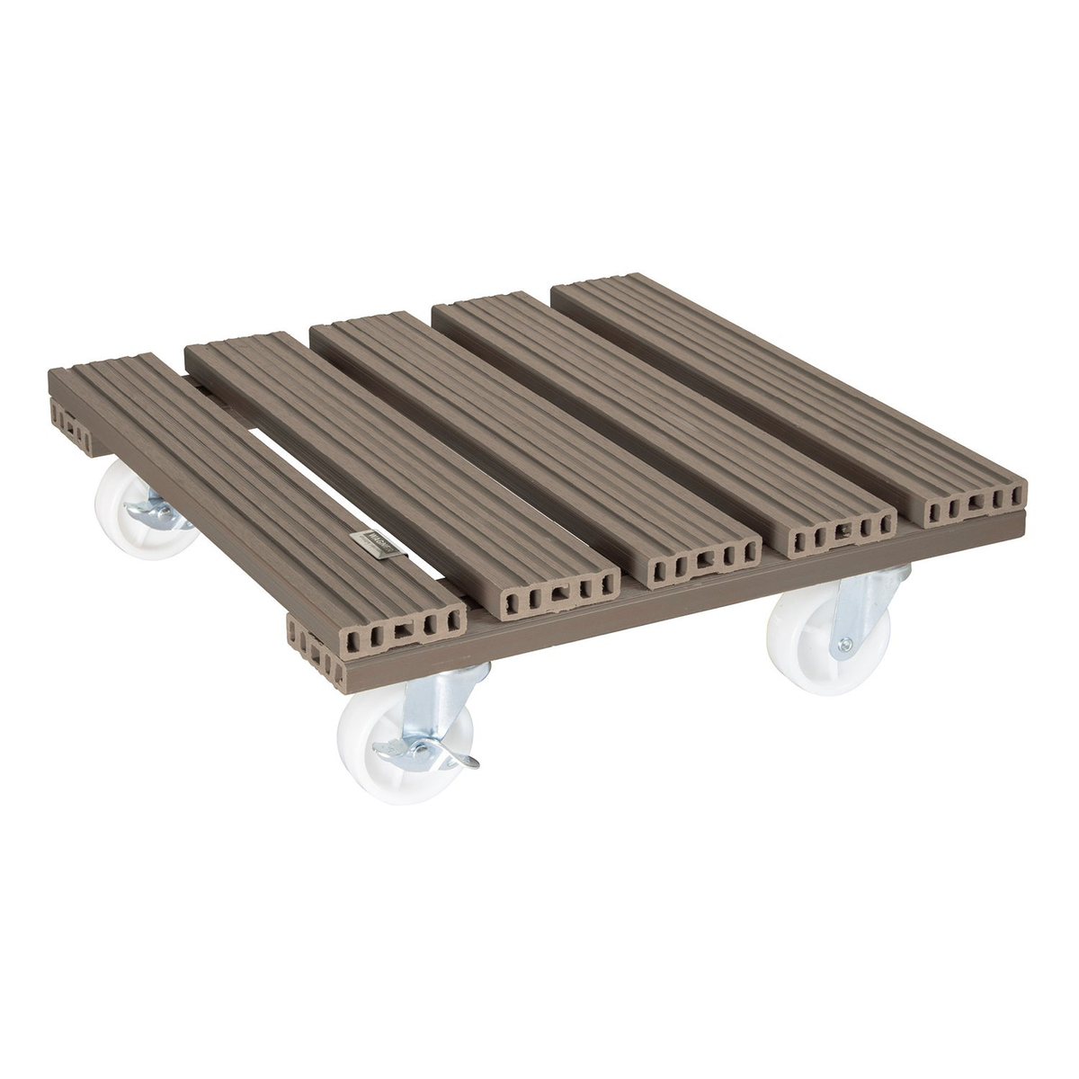 15.4&quot; taupe square plant caddy with brakes, waterproof WPC, indoor/outdoor use, non-slip surface.