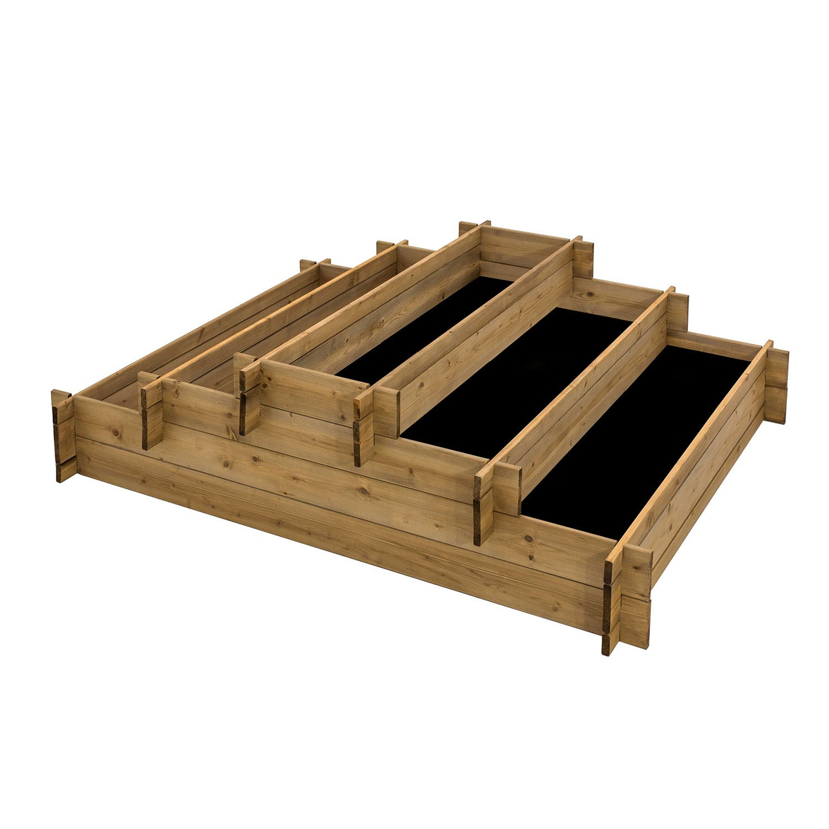 Tiered five-section wooden raised garden bed, 55&quot; x 44.5&quot; x 14.6&quot;, FSC-certified wood.