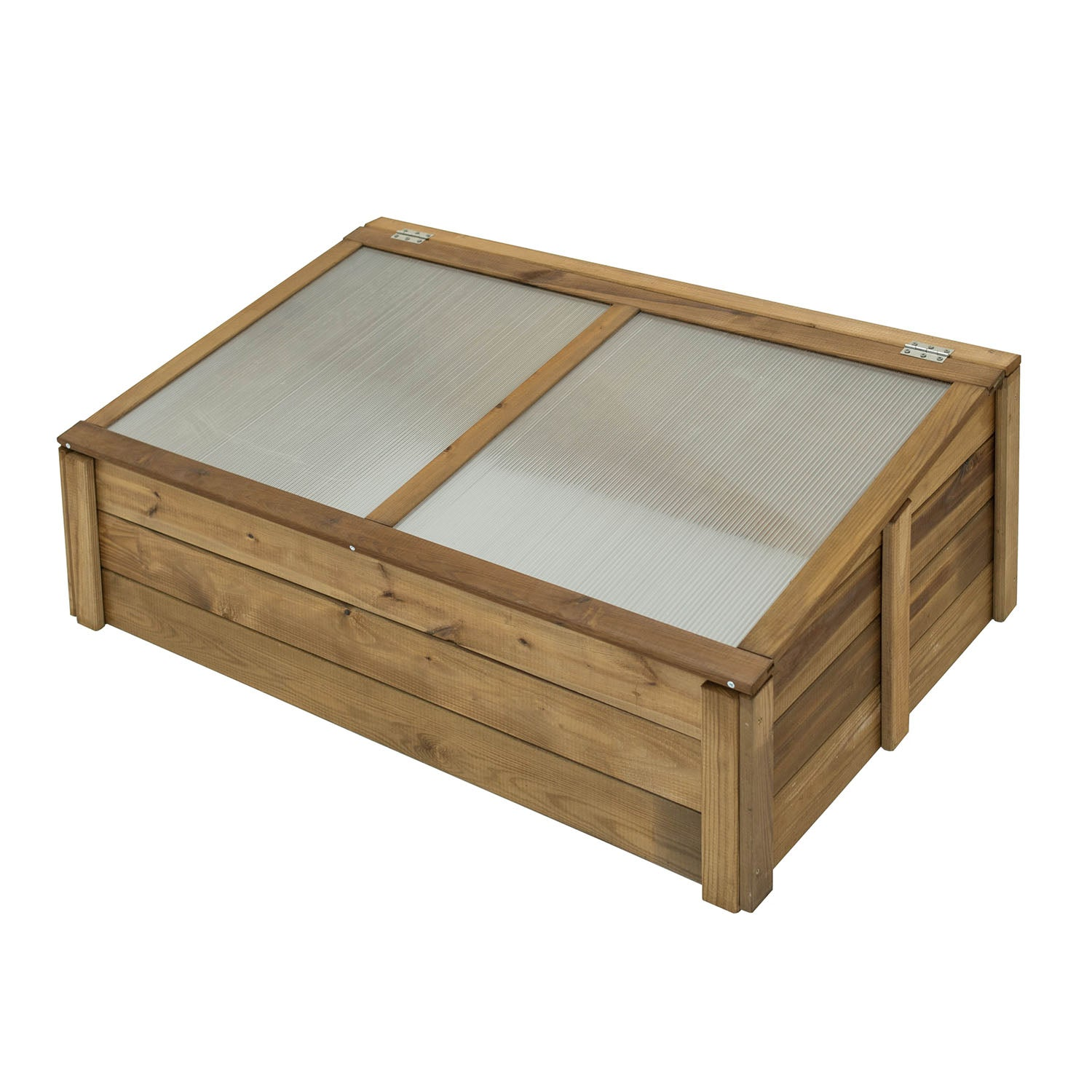 Wooden Greenhouse Cold Frame with hinged roof and polycarbonate cover, 39.4"W x 23.6"D x 15.4"H.