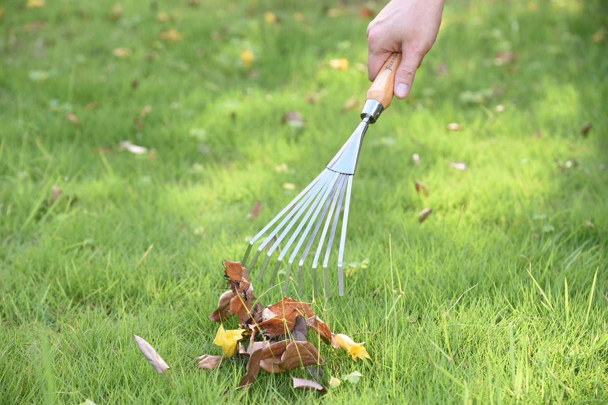 Stainless Steel Hand Rake with Bamboo Handle - Garden Your Way 