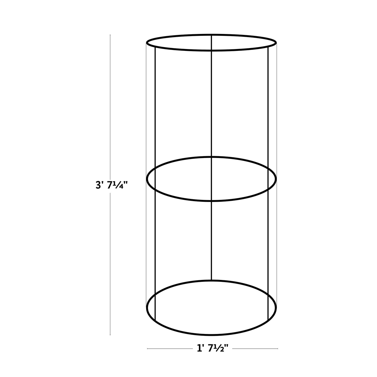 Tomato Cloche dimensions diagram, 19&quot; diameter x 43&quot; height.