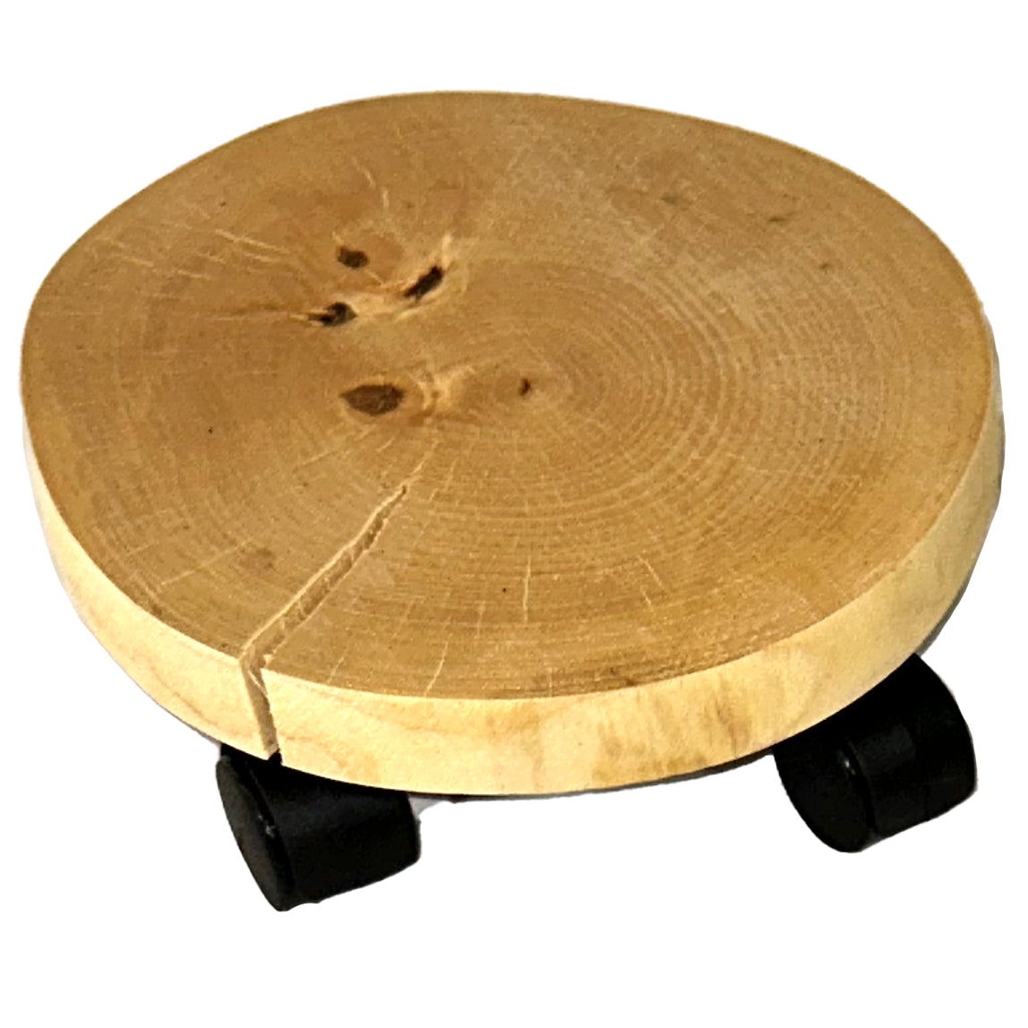 Natural birch wooden plant caddy with swivel casters, round 9.8&quot;-11.8&quot;, FSC certified.