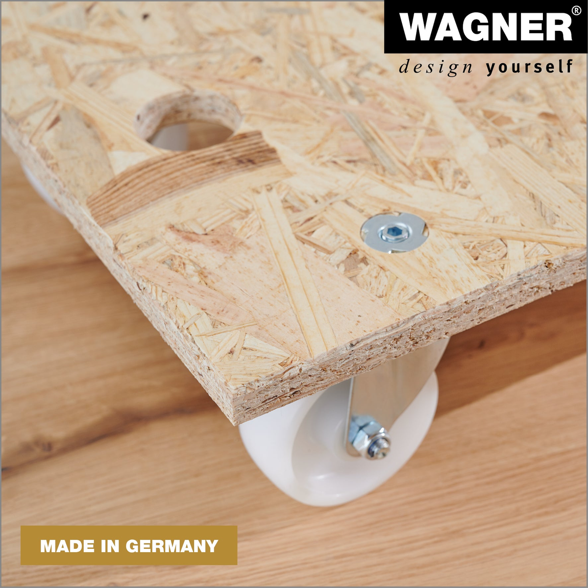 Wagner 12&quot; 550 lb Capacity Wood Furniture Moving Dolly, eco-friendly OBS, Germany-made, rubber wheels.