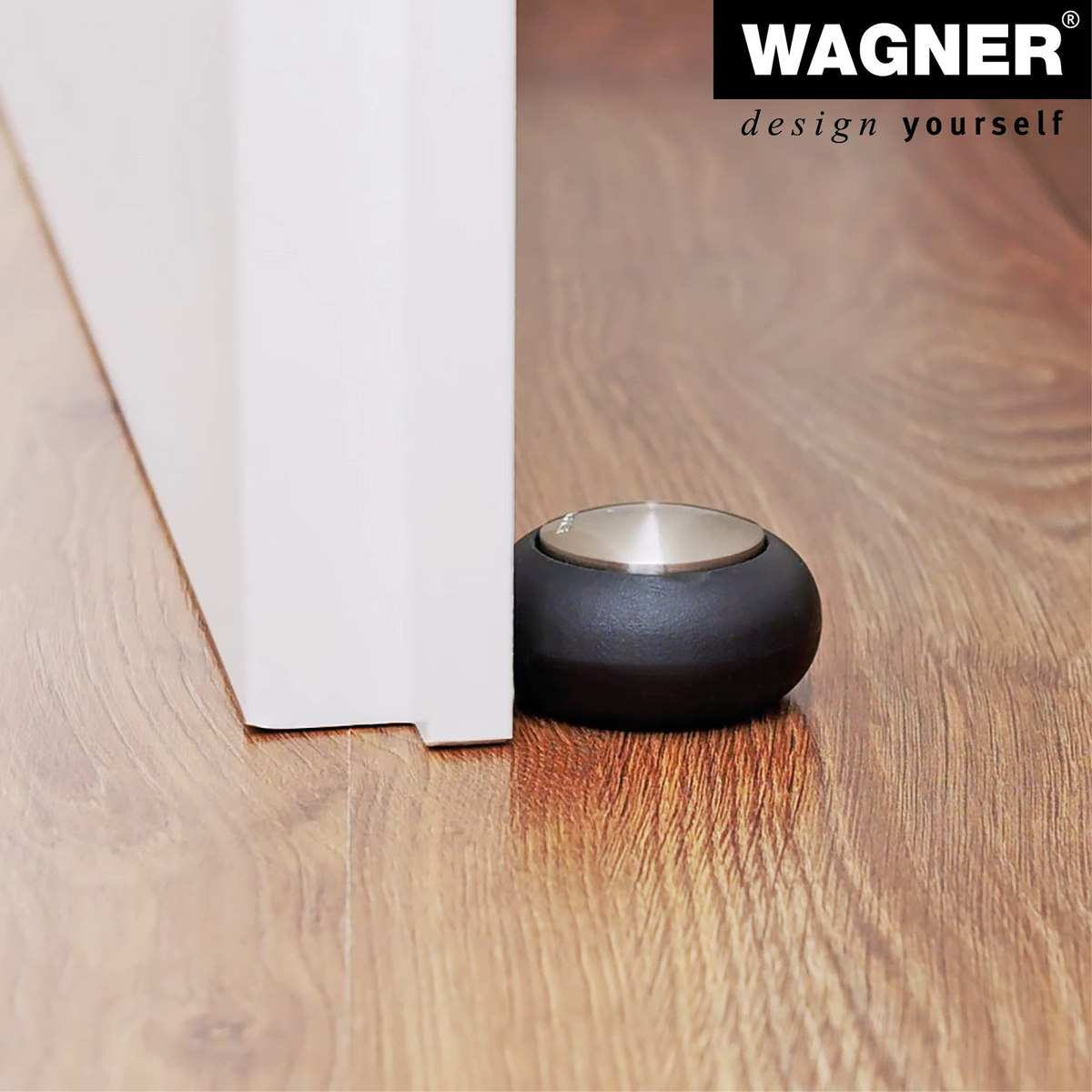 WAGNER satin-finish round door stopper, 2.13&quot; x 2.13&quot; x 1.18&quot;, protecting wood floor and door.