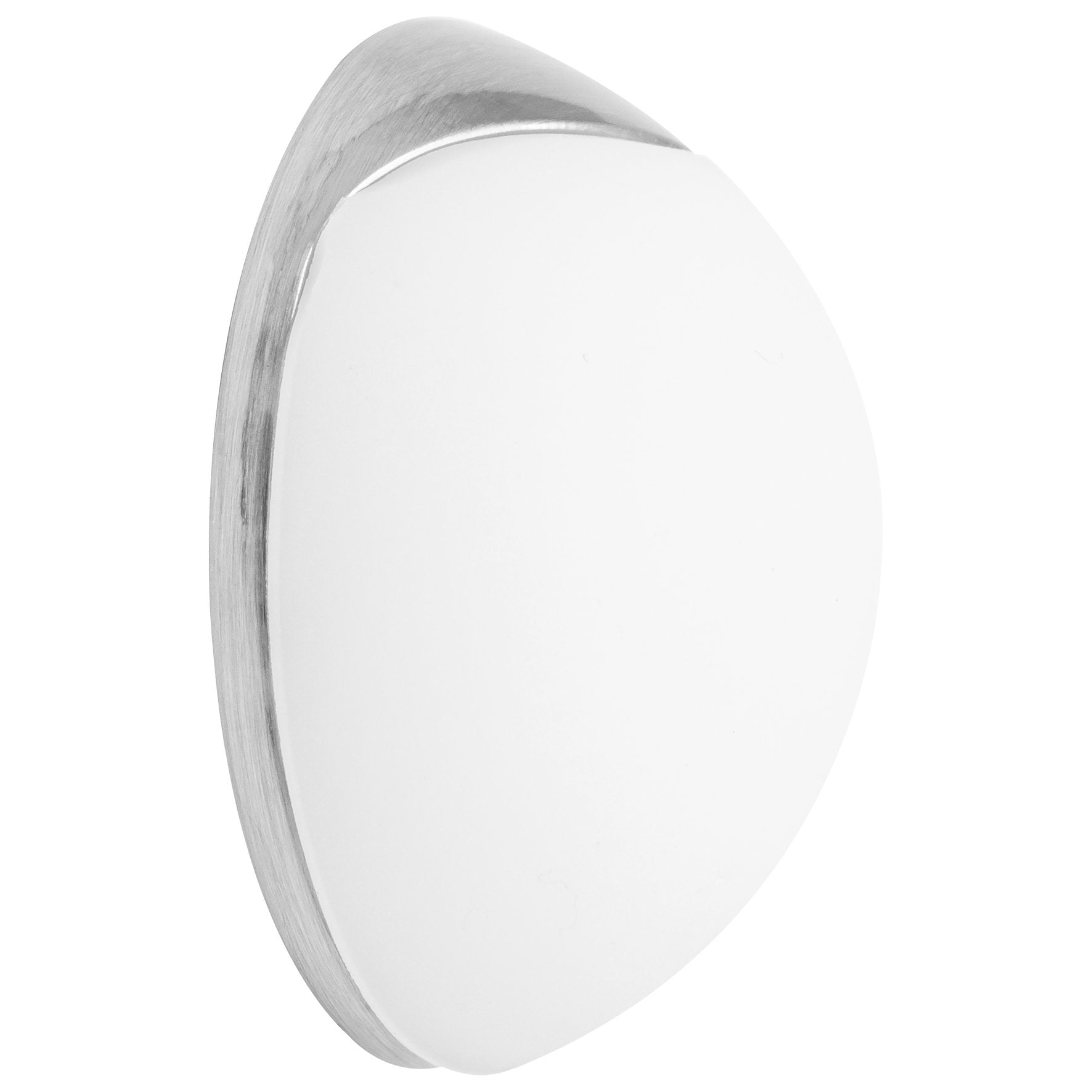 Wall-mounted door stopper, white and silver, 0.98 x 0.98 x 0.59 inches, die-cast zinc with rubber protector.